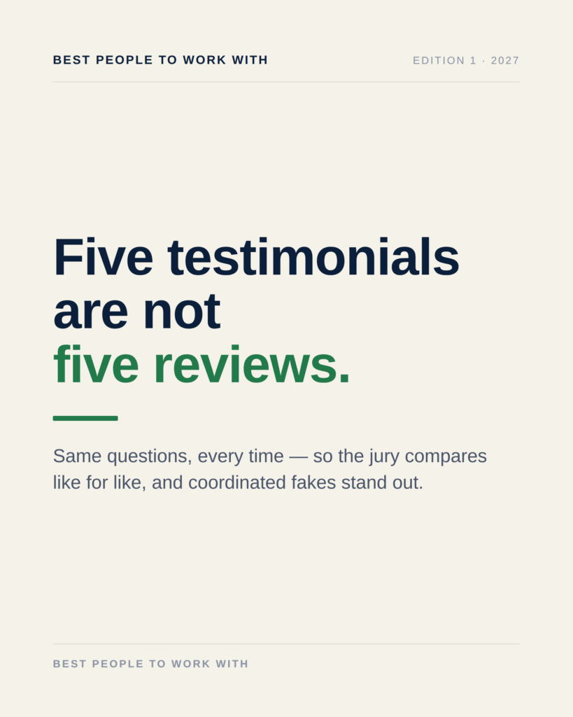 Five testimonials are not five reviews. quote 3 five testimonials